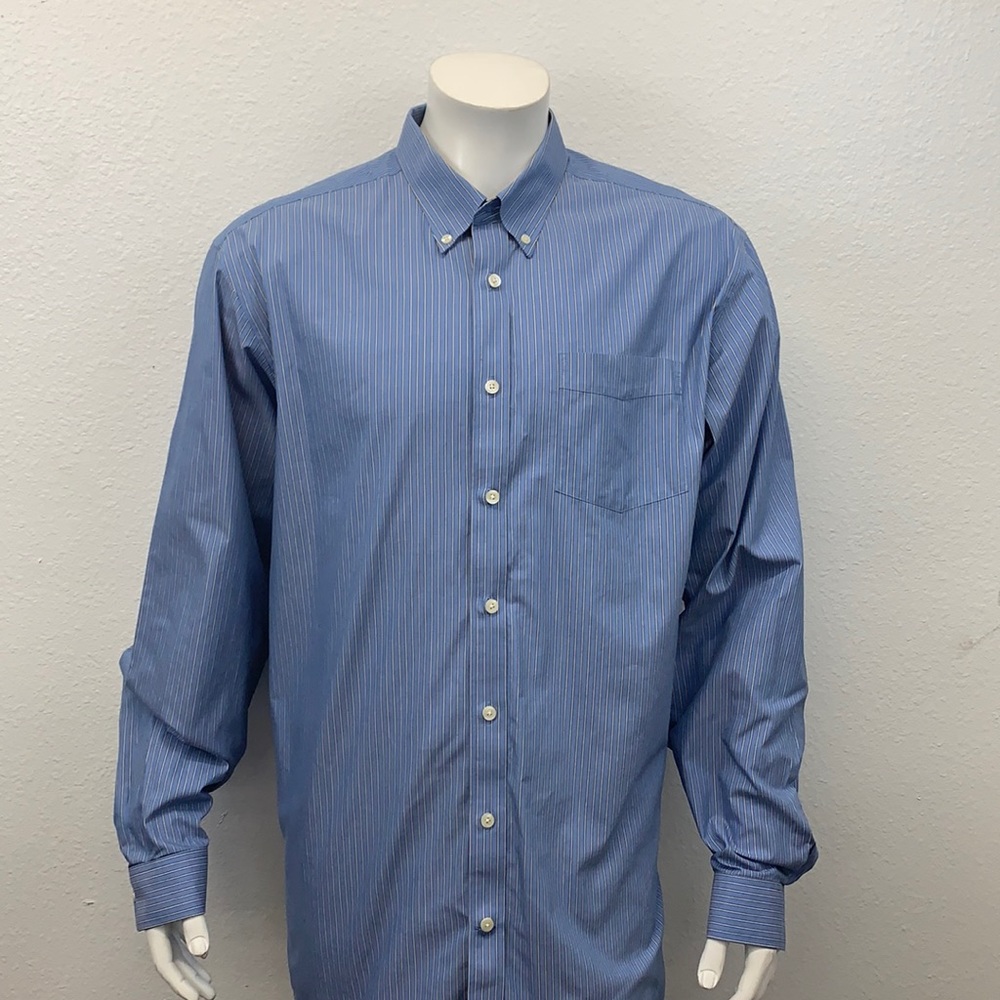 Eddie Bauer Blue White LS Striped Shirt Size TXL